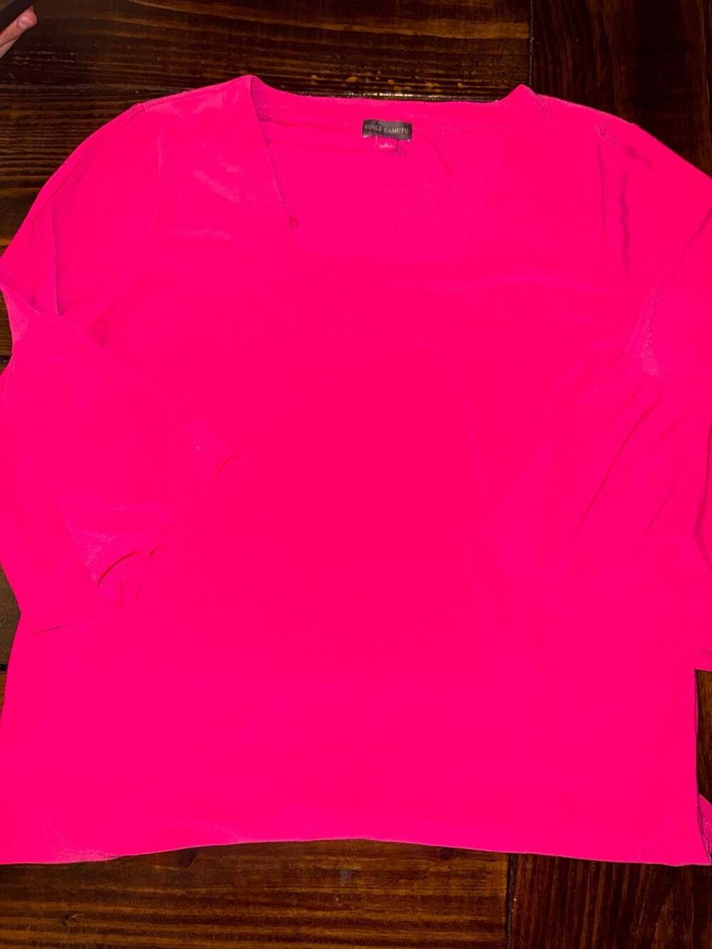Vince Camuto Blouse Size L Hot Pink Long Sleeve V-Neck Top